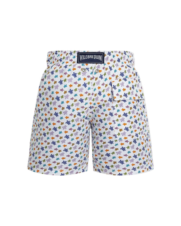 White Multicolor Mini Turtle Swim Trunk