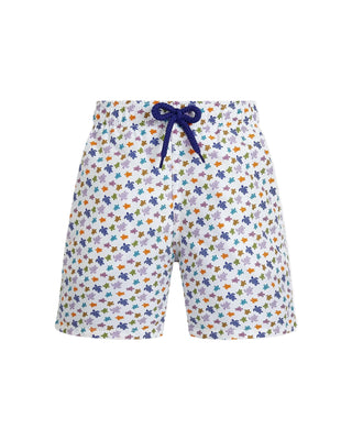 White Multicolor Mini Turtle Swim Trunk