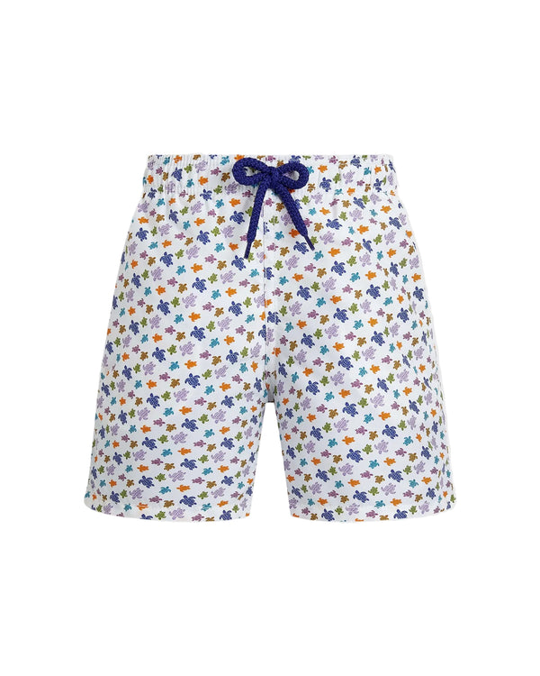 White Multicolor Mini Turtle Swim Trunk