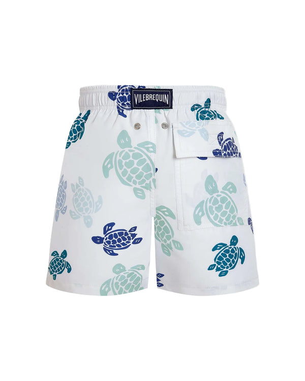 White with Blue Turtle Swim Trunk