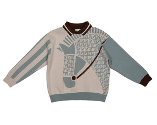 Cream with Blue Jaquard Horse Sweater