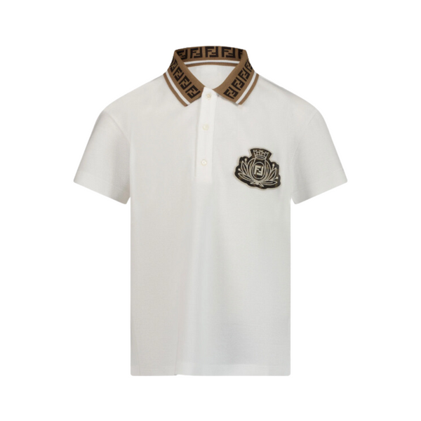 White FF Detailed Collar and Patch Polo