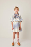 White and Blue Striped "Cherry Camp" Dress