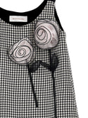 Cream and Black Herringbone 3D Flower Jumper Dress