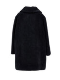 Black Textured Wool Rosette Coat