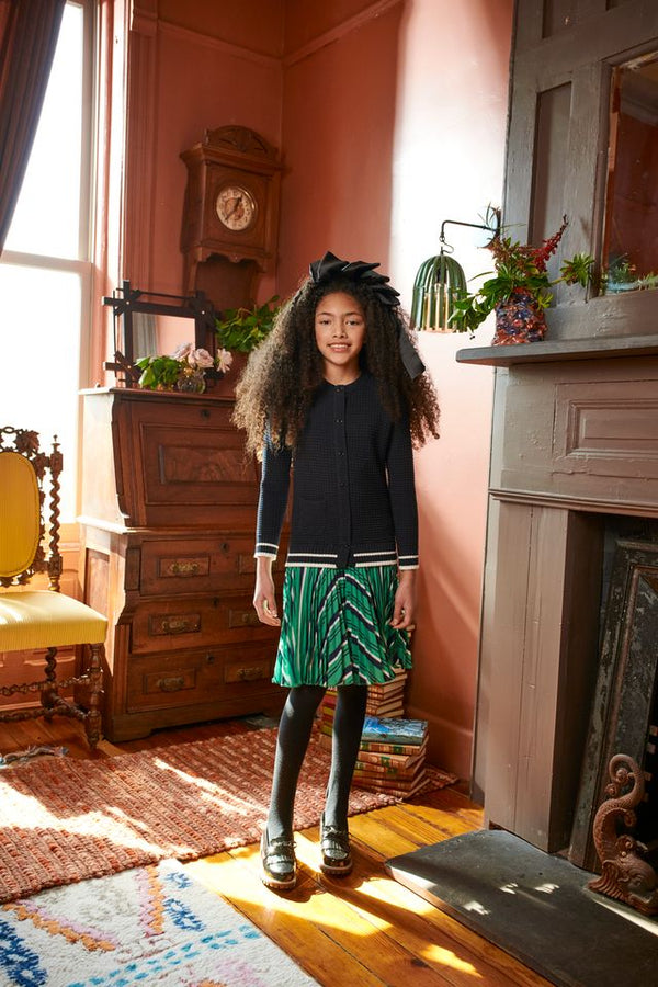 Navy Green Waffle Stripe Dress | The Red Balloon Navy Green Waffle Stripe Dress | The Red Balloon