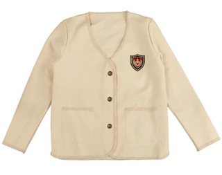 Jersey Emblem Cream Collarless Jacket