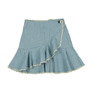 Light Blue Denim Frayed Edge Skirt