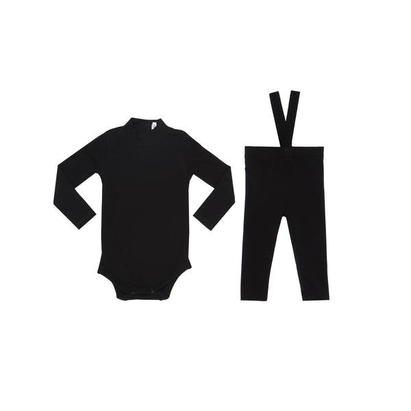 Black Ribbed Suspender Turtleneck Set