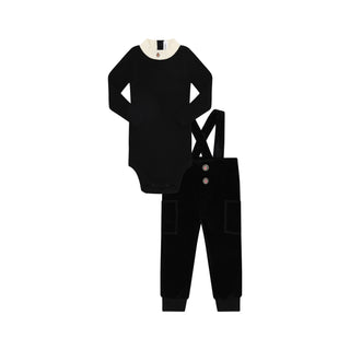 Black Baby Velour Overalls + Turtleneck Set