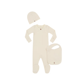 Ivory Rib Logo Footie 3 Pc Set