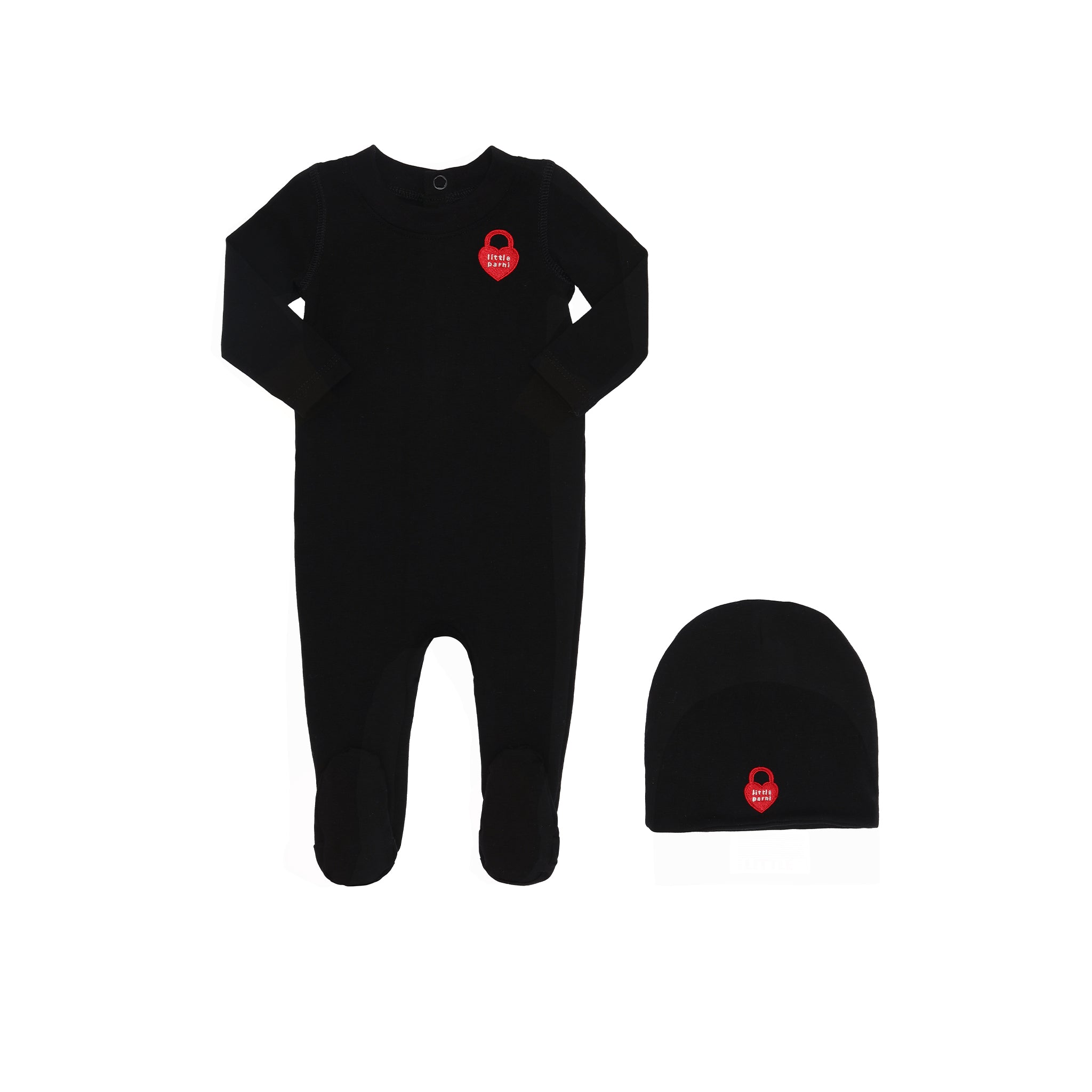 Black Baby Heart Logo Footie | The Red Balloon