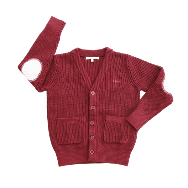 Burgundy Elbow Patch Cardigan