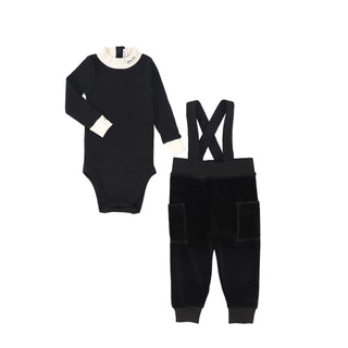 Black Velour Overall Set