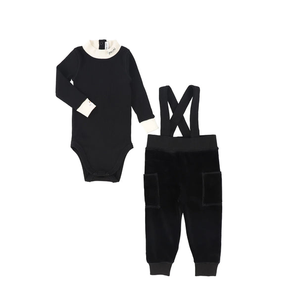 Black Velour Overall Set