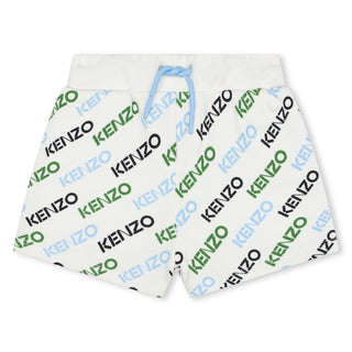 Ivory Shorts with Green and Blue Text