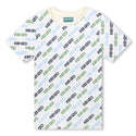 Ivory Short Sleeve Green and Blue Text Tee