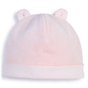 Veiled Pink Velour Footie + Hat + Bib Set