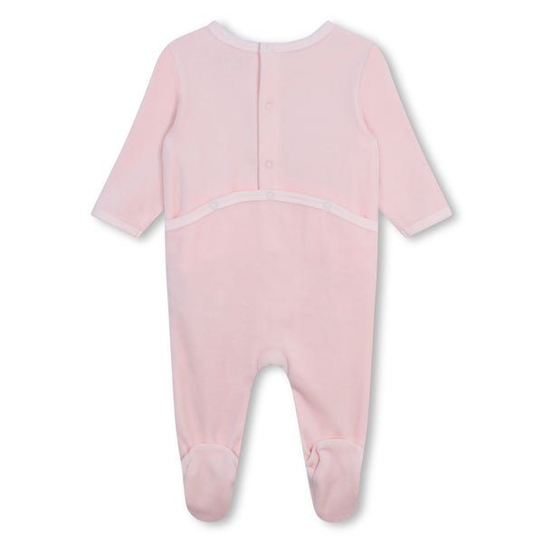 Veiled Pink Velour Footie + Hat + Bib Set