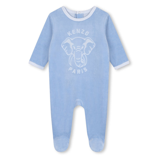 Pale Blue Velour Footie + Hat + Bib Set