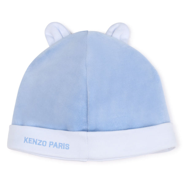 Pale Blue Velour Footie + Hat + Bib Set