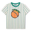 White and Green Stripe Fruit Logo Graphic Tee