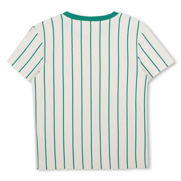 White and Green Stripe Fruit Logo Graphic Tee