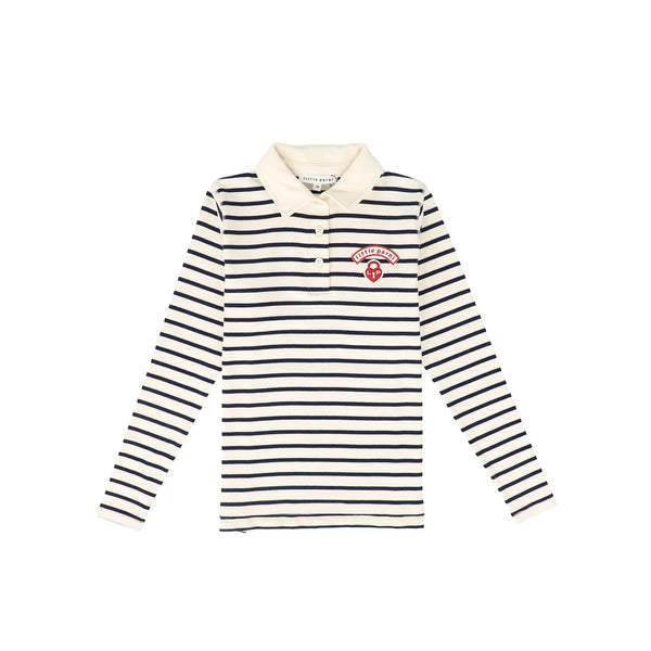 Navy and Ivory Wide Striped Teen Polo