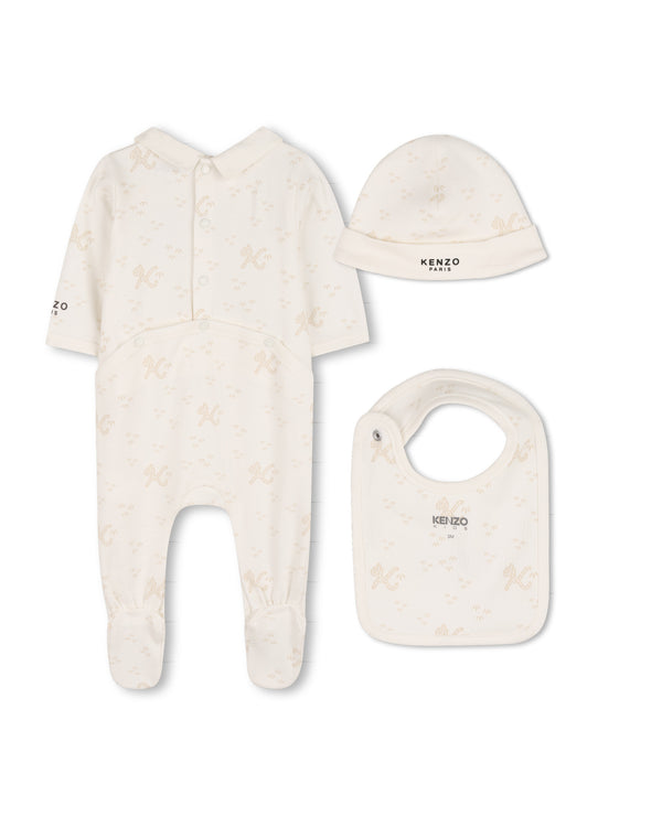 Off White Printed Footie Set