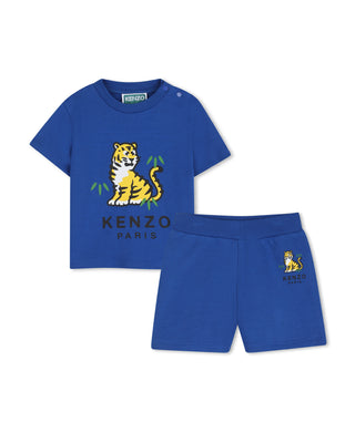 Blue Tiger Logo Shorts Set