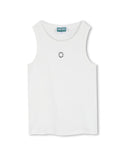 White Ribbed Flower Logo Tank Top