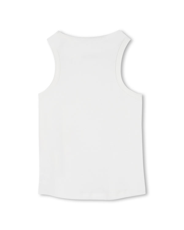 White Ribbed Flower Logo Tank Top