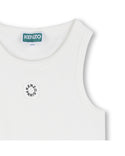 White Ribbed Flower Logo Tank Top