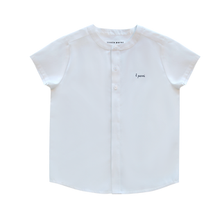 Navy Striped Short Sleeve Collarless Shirt