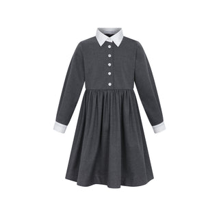 Grey Flannel Dress with White Trim