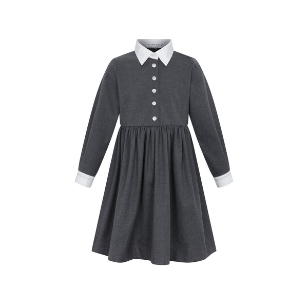 Grey Flannel Dress with White Trim
