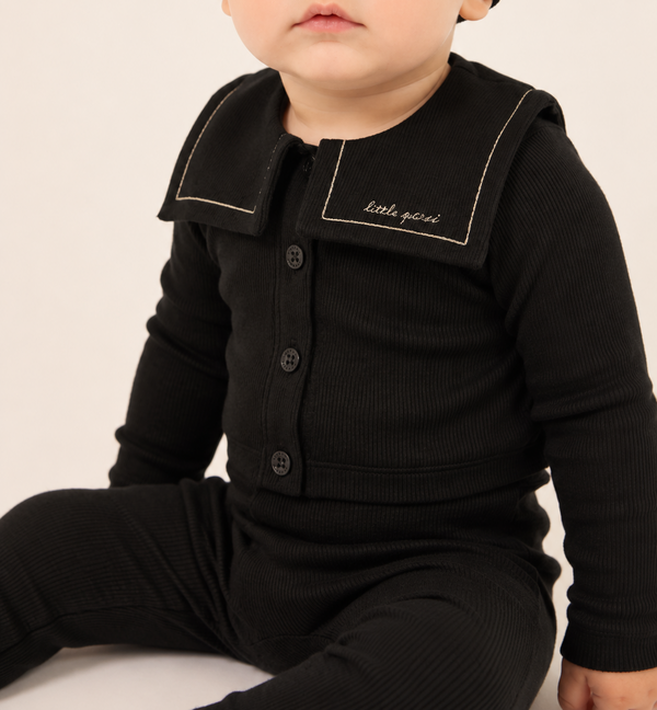 Black Footie and Cardigan Set