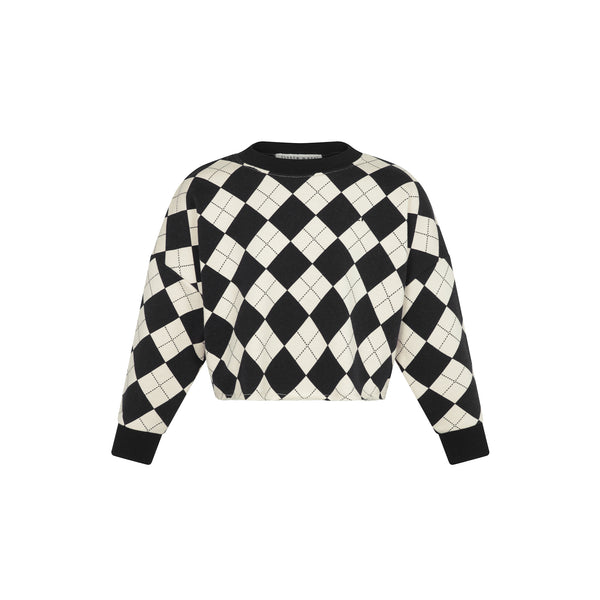 Black and White Argyle Crewneck