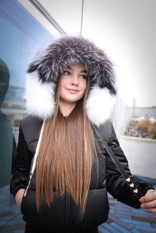 Black Mix Fur Drawstring Winter Coat