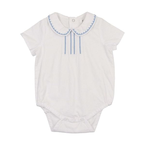 White with Blue Stitch Peter Pan Collar Onesie