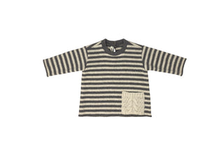 Cream/Dark Gray Baby Striped Pocket Sweater