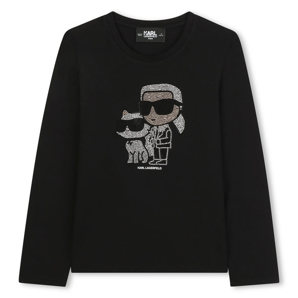 Black Rhinestone Karl and Choupette Long Sleeve Tee