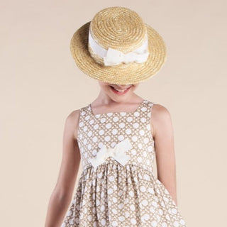 Straw Hat with Ivory Bow