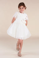 Cream Lace Dress with Tulle