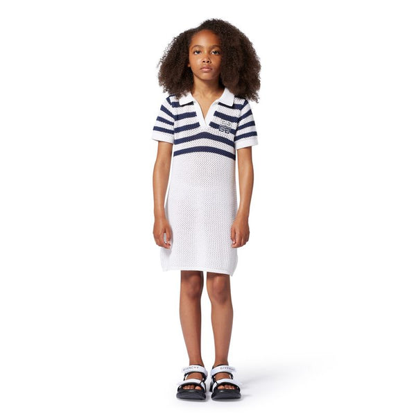 White and Navy Mini Me Stripe Polo Dress