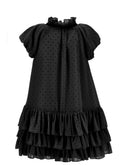 Black Polka Dot High Neck Ruffle Dress
