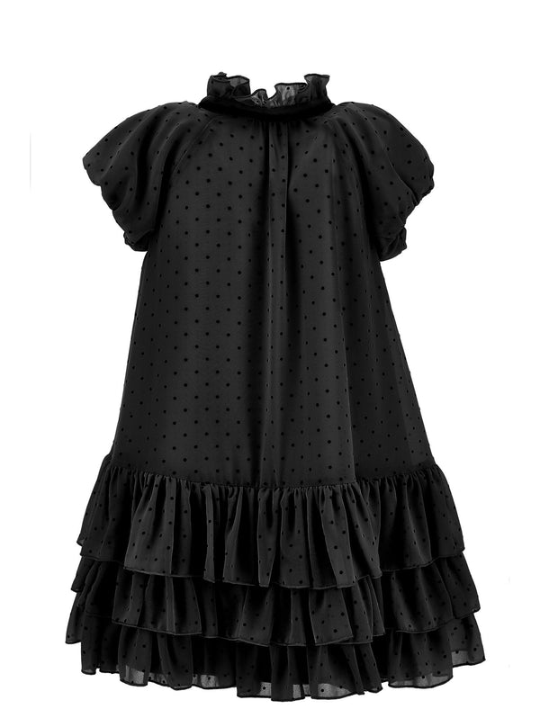 Black Polka Dot High Neck Ruffle Dress