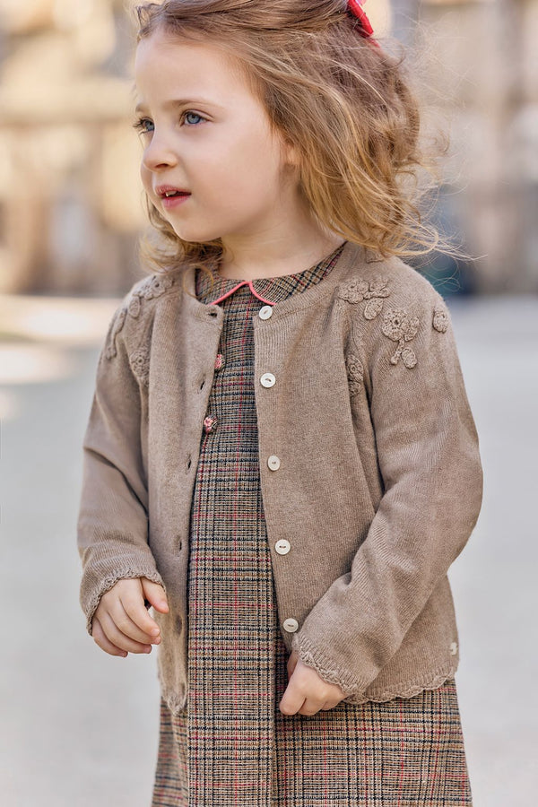 Taupe Flower Applique Cardigan