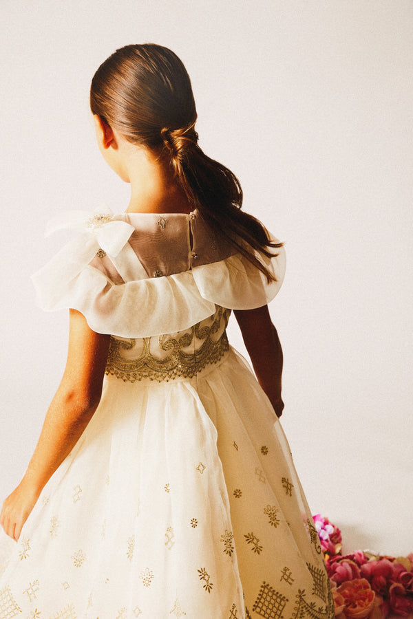 gold embroidery dress CRYSTAL EMBROIDERY LONG SLEEVE MINI DRESS 2 / Gold