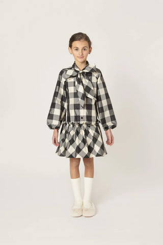 Black and White Large Check Taffeta Dress with Bow